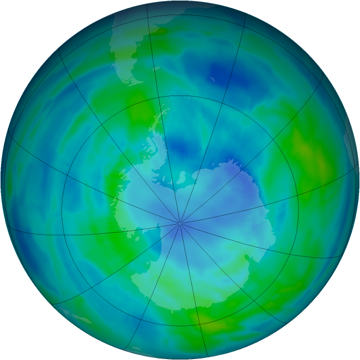 Antarctic ozone map for 06 April 2013